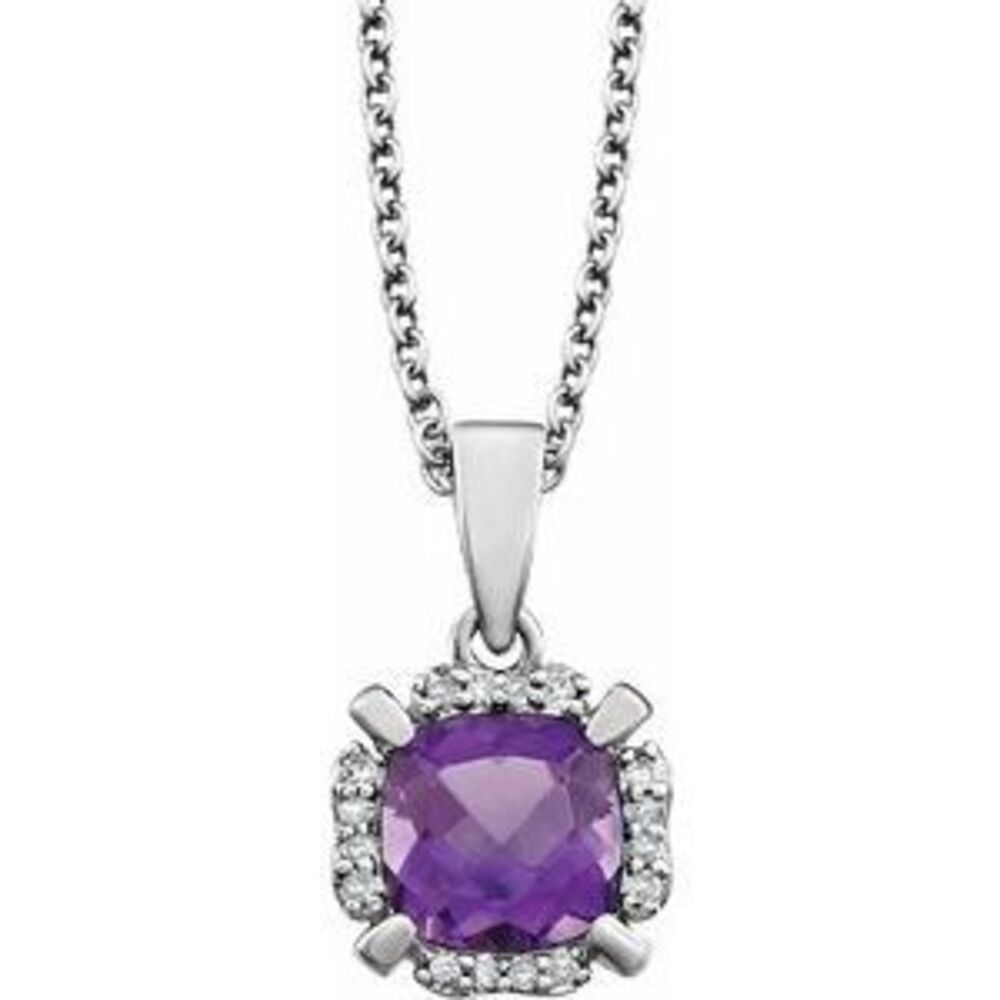 14k White Natural Amethyst & .04 Ctw Natural Diamond 18" Necklace